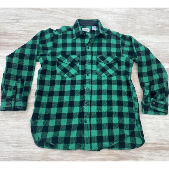 LL Bean Maine Guide Shirt Men's Wool Blend Green Size 27 Length 21.5 Width - Picture 1 of 8